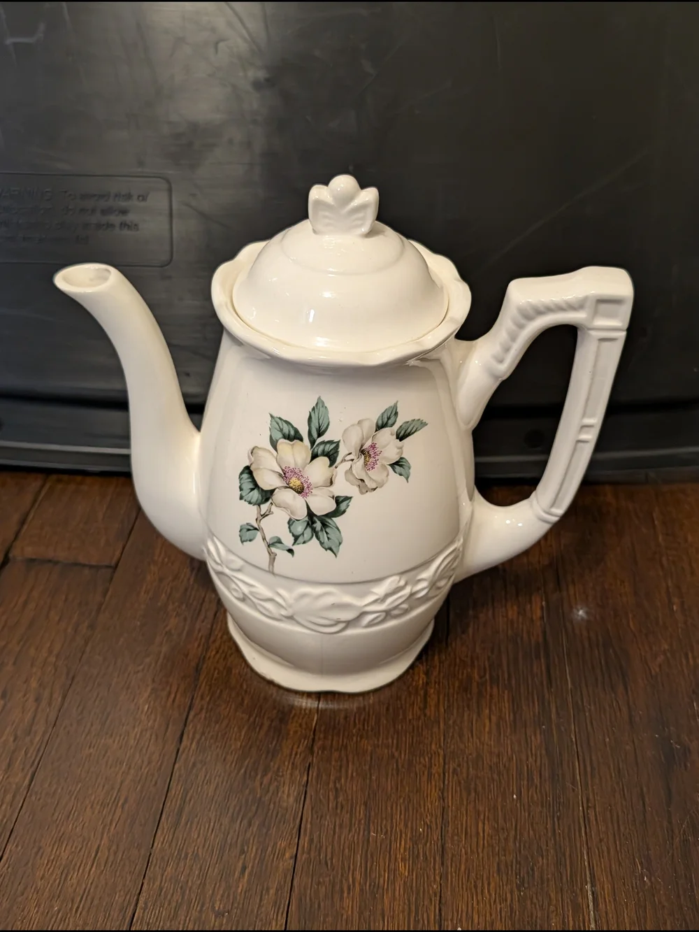 White Floral Ceramic Teapot with Lid